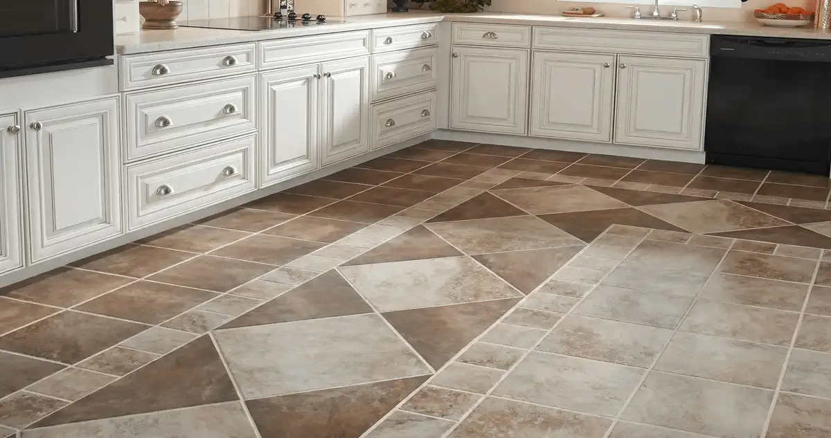 Kitchen with white cabinets and a professionally installed tile floor in Aurora, IL